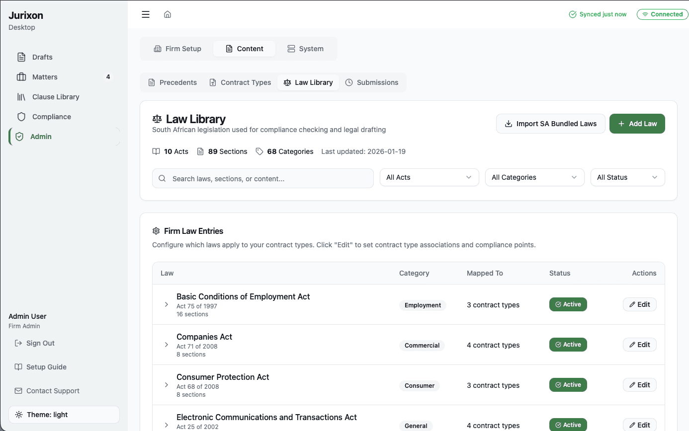 Jurixon Law Library with South African legislation